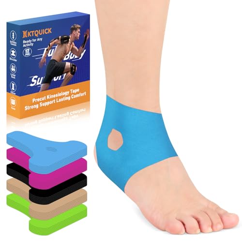 KTQUICK Precut Kinesiology Tape for Ankle,12 PCS,20% Stronger Adhesive,Blue - color: Blue, size: 12PCS