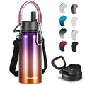 KXIAOCHEN Insulated Water Bottle with Strap, 48-Hour Cold, 2 Lids - color: Tropical Fruit, size: 32 Ounces