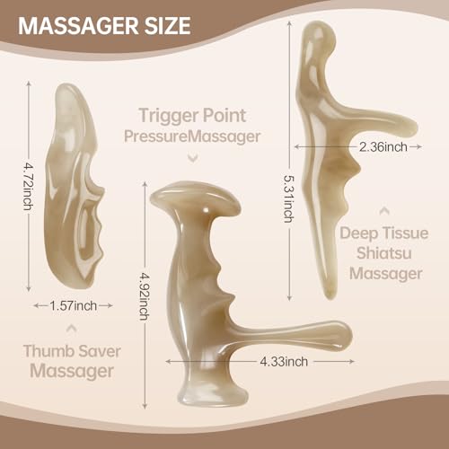 Manual Trigger Point Massage Tool With Thumb Saver For Deep Tissue Massage - color: Natural Wood