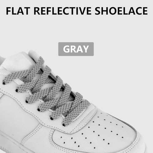 9mm Flat Reflective Shoe Laces for Hiking Running Sneakers - color: Gray, size: 63in/160cm