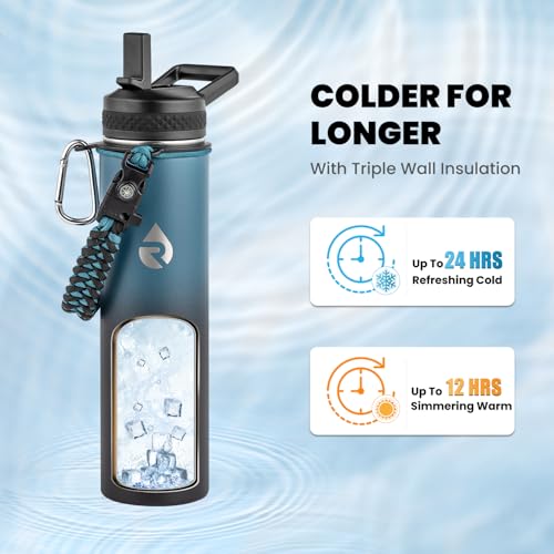 RAYMYLO Insulated Water Bottle 24 oz, Triple Wall Vacuum Stainless Steel - color: Indigo/Black, size: 24 Ounces