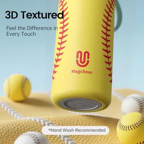 Softball Water Bottle - 20oz Insulated Misting Water Bottles Stainless Steel 3D Textured - Softball Accessories Gift for Kids - color: Softball