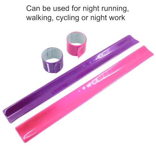 12 Pcs Reflective Snap Bands High Visibility Reflectors for Night Cycling, Jogging, and Working - color: Pink、Purple