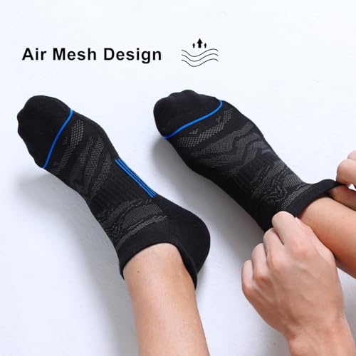 FITRELL Men's 6 Pack Ankle Running Socks Low Cut Cushioned Athletic Sports Socks 7-9/9-12/12-15 - color: Black+blue, size: 12-15