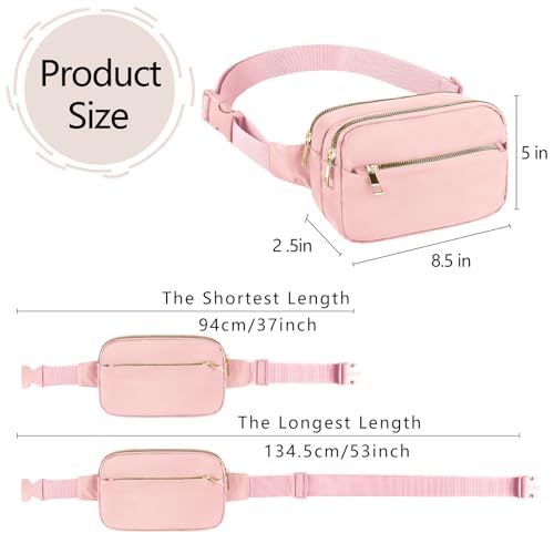 Fashion Fanny Bag-Waist Pack With Adjustable Belt Bag-Unisex Crossbody Pack For Travel Running Hiking-Pink - color: 3-Zipper Pink
