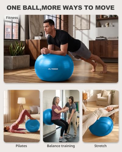 Trideer Yoga Ball for Exercise, Pregnancy, Exercise Ball, Pump Included - color: Sapphire blue, size: L(23-26ines/58-65cm)