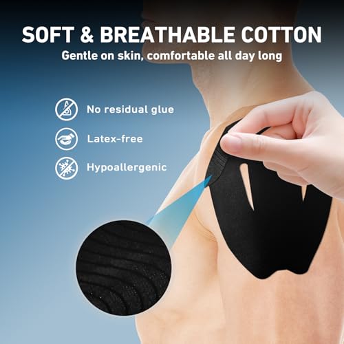 KTQUICK Precut Kinesiology Tape for Shoulders, 24 PCS, 20% Stronger, Black - color: Black, size: 24PCS