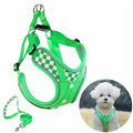 Dog Harness with Leash Set, No Pull Adjustable Step in Pet Vest - color: Green (denim), size: S