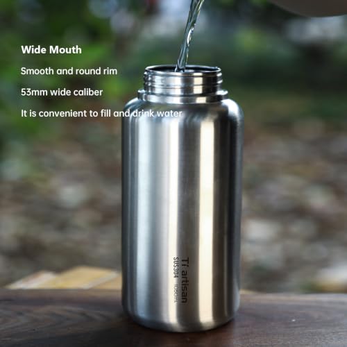 Stainless Steel Water Bottle 1050ml Wide Mouth With Straw - color: With Straw