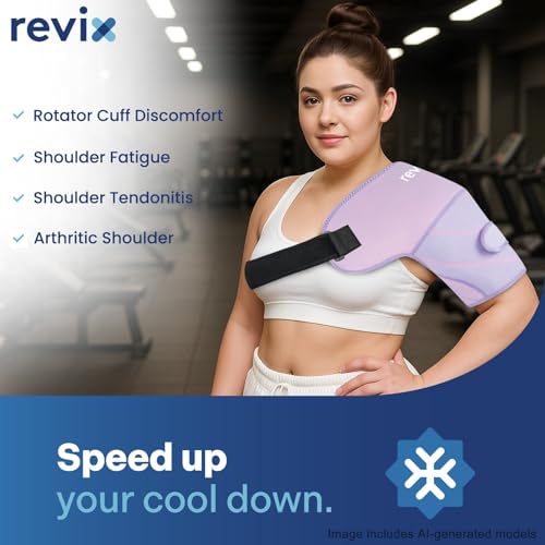 REVIX Large Shoulder Ice Pack Wrap & Brace for Rotator Cuff & Arm - size: Large, style: Purple, 1 Gel Pack+1 Shoulder Brace