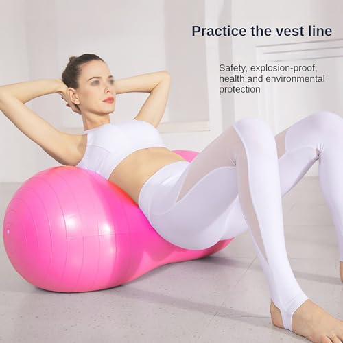 Yoga Ball, Exercise Pilates Peanut Ball, Fitness Balance Balls with Inflation Pump, Muscle Training,Birthing, Used in Hotels, Home, Yoga Studios/Pink