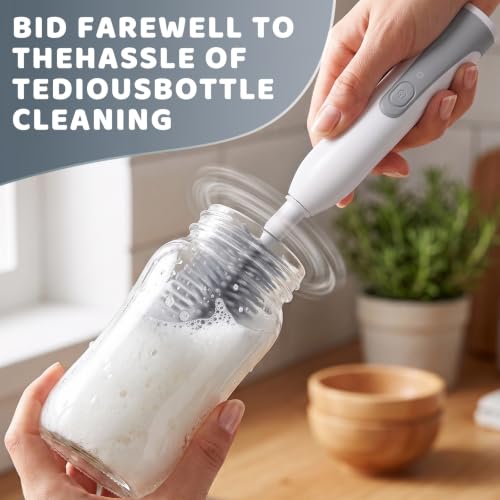 Portable Electric Bottle Brush Cleaner with Storage Box, 4-in-1 Kit - color: Gray