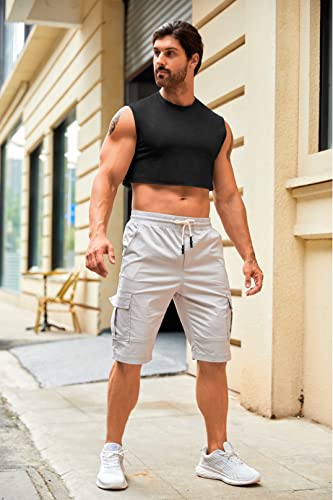 Mens Cropped Tank Top Lightweight Vest Sleeveless Hot Shirts - color: Black, size: Medium