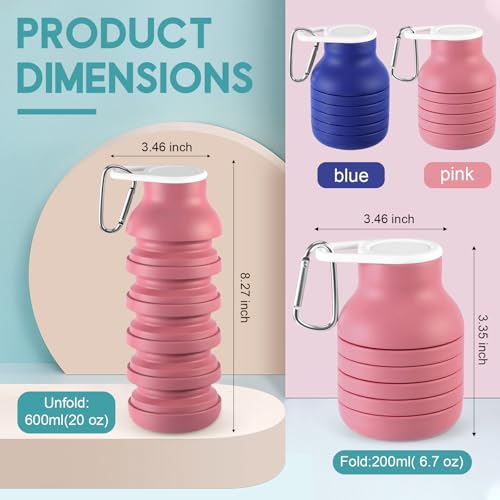 LemonRoad 2 Pcs 20 oz Collapsible Water Bottles, Pink, Navy Blue - color: Pink,Navy Blue