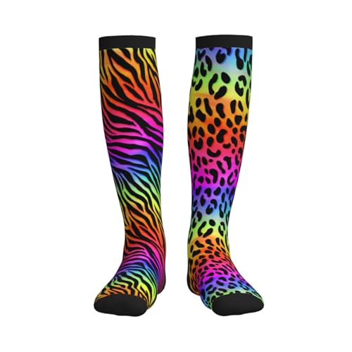 Compression Socks Knee High Support Socks Women Circulation Stockings for Athletic Running Cycling Flying - color: Leopard Zebra Print