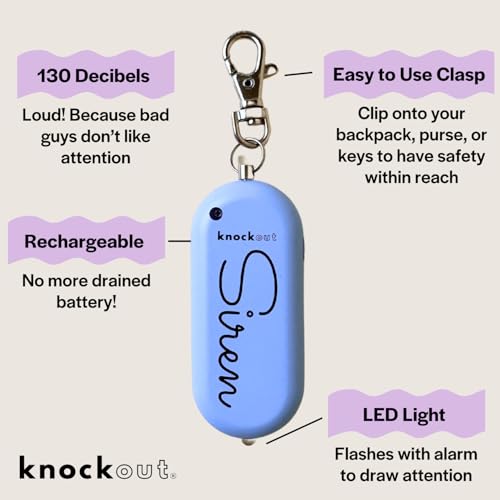 Knockout Siren - Periwinkle - Personal Security Alarm Keychain - Rechargeable - Easy to Use - Super Loud,130 DB, LED Flashlight, Emergency Safety Alarm for Women, Men, Children, Elderly - TSA Approved - color: Periwinkle