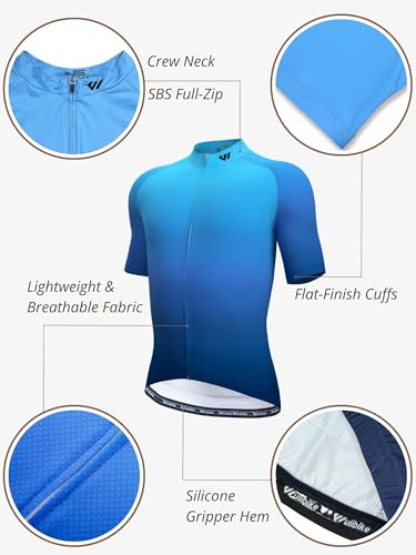 Lo.gas Cycling Jersey Men Short/Long Sleeve Bike Biking Shirts Full Zip with Pockets Road Bicycle Clothes - color: 01 Gradient Blue, size: Large