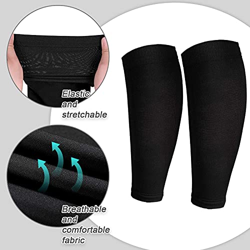 SATINIOR 4 Pairs Calf Compression Sleeve Leg Compression Sock Calf and Shin Support Relieve Calf Pain for Men Women Youth for Running, Cycling, Walking Black, Medium