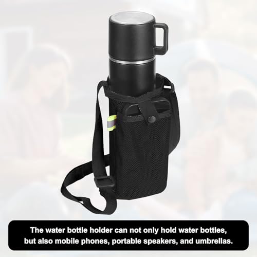 Uxcell Water Bottle Holder With Adjustable Shoulder Strap, Carrier Bag, Mesh Crossbody Carrier With Pocket for Sports, Hiking, Walking, Travel - color: Black