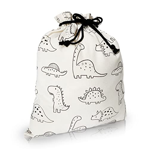 Gather & Knot Drawstring Gift Bags | Premium Canvas | 20" Large 12" Small | Reusable Fabric Wrap for Baby Shower or Boy Birthday | Dinosaur - color: Dinosaur