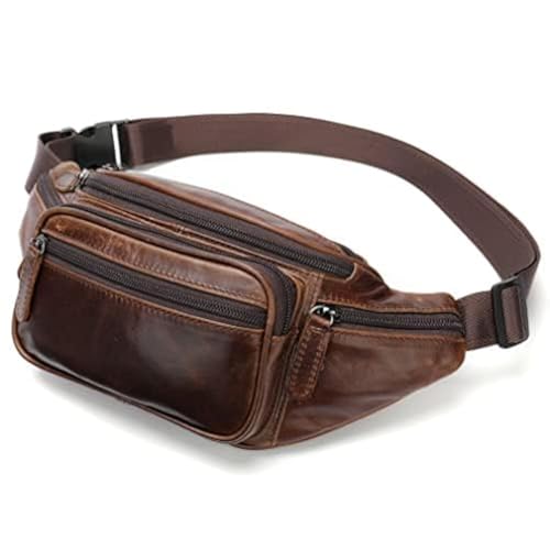 Leather Fanny Pack Waist Bag for Men Women Outdoor Travel Hiking Camping Walking Running Hip Bum Belt Slim Cell Phone Purse Wallet Pouch Coffee - color: #00Coffee