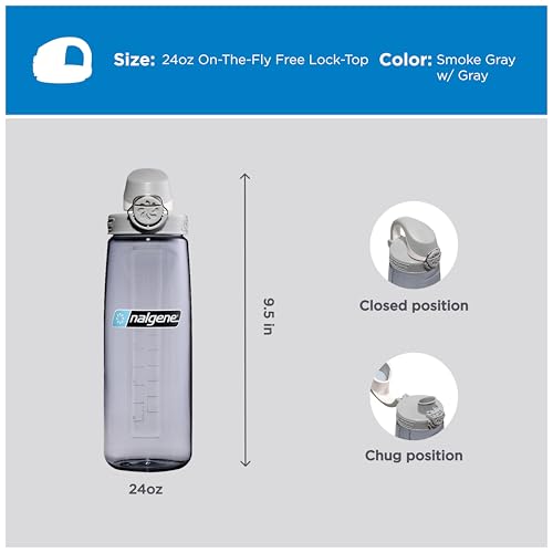 Nalgene 24 oz On The Fly Lock-Top Water Bottle, Smoke Gray w/Gray - color: Smoke Gray with Gray, size: 24 Ounces
