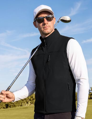 MAGCOMSEN Men's Softshell Golf Vest Outerwear Lightweight Fleece - color: Black, size: Medium