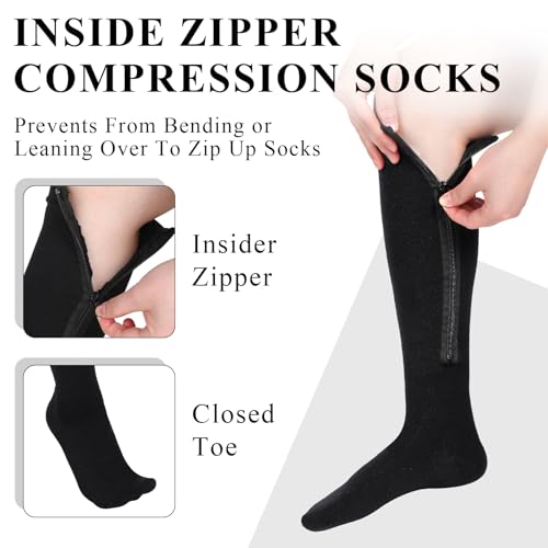 Tarpop 4 Pair Zipper Compression Socks for Women Men - color: Nude, Black, size: L/ XL