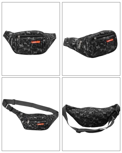 AIBEARTY Kids Fanny Pack Boys Small Camouflage Waist Pack Belt Waist Bag Pack Pouch with Adjustable Strap for Children Sport Running, Camping, Trip Black(2 Layer) - color: Black (2 Layer)