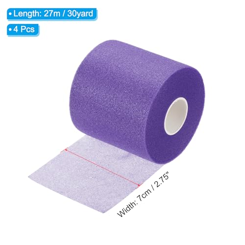 PATIKIL Foam Pre Wrap Athletic Tape 2.75 Inch x 30 Yards, 4 Rolls Non-Adhesive Prewrap Headbands for Hair Soccer Sport Wrists Elbows Knees Ankles, Purple - color: Purple