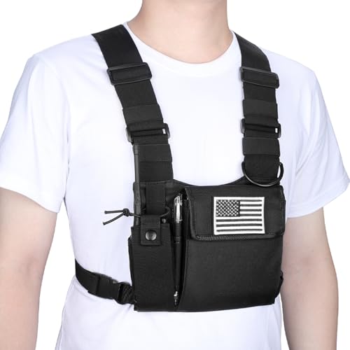 Radio Chest Harness Chest Front Pack Pouch Holster Vest Rig for Two Way Radio Walkie Talkie(Rescue Essentials) - color: Black 02