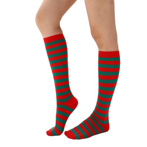 Women's Knee High Athletic Socks Casual Stripes Tube Socks Outdoor Sport Socks - color: Thin Red+green Stripe