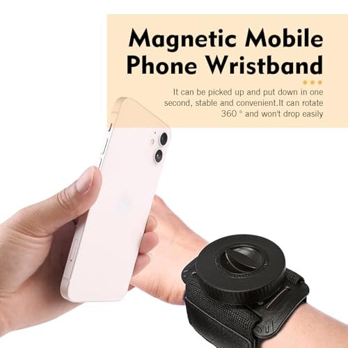 Wristband Phone Holder, Super Adsorption Hands-free Motorcycle Phone Mount, Adjustable Sports Armband Mobile Holder with Breathable Elastic Webbing, for Biking Walking Live Broadcast (Black)