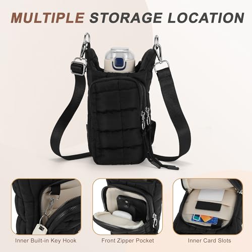 Water Bottle Holder with Adjustable Strap Bottle Sling Bag for Hiking Black
