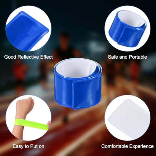 PATIKIL Reflective Slap Bands, Reflector Band Snap Bracelet Armbands High Visibility Safety Reflectors Wrist Strap Strips for Night Jogging Cycling Running - color: Dark Blue