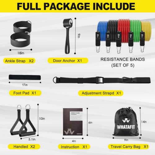 WHATAFIT Resistance Bands with Handles, 150 lb Exercise Bands Set - color: Various