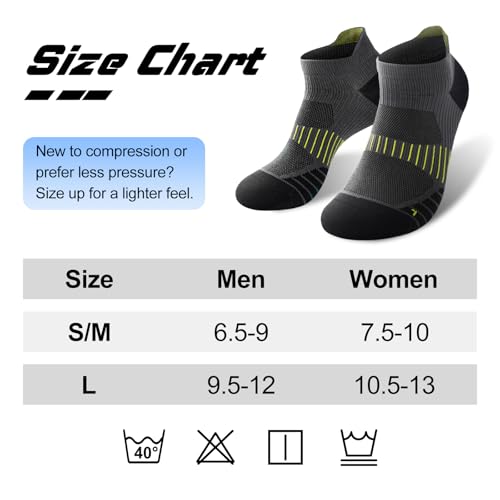 Ankle Compression Socks for Men & Women, 6 Pairs, Low Cut - color: Dark Gray, size: Large