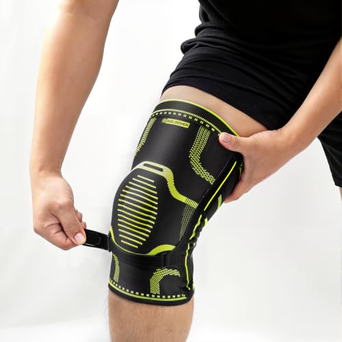 Knee Brace with Side Stabilizers, Knee Compression Sleeve with Gel Pad - style: Black-L