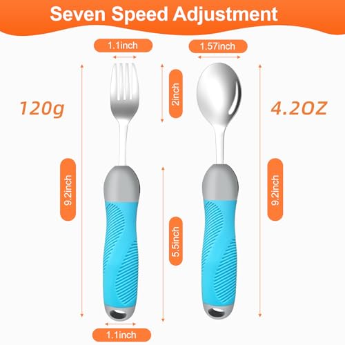 Weighted Utensils for Tremors & Parkinson's, Adaptive Eating Aids (Blue) - color: Blue