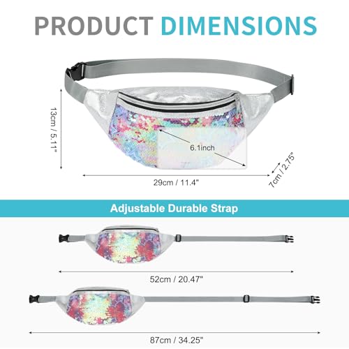 Holographic Sequined Fanny Packs for Women, Waist Belt Bag Fashion, Crossbody Bum Bag for Running, Sky Blue - color: Colorful Red