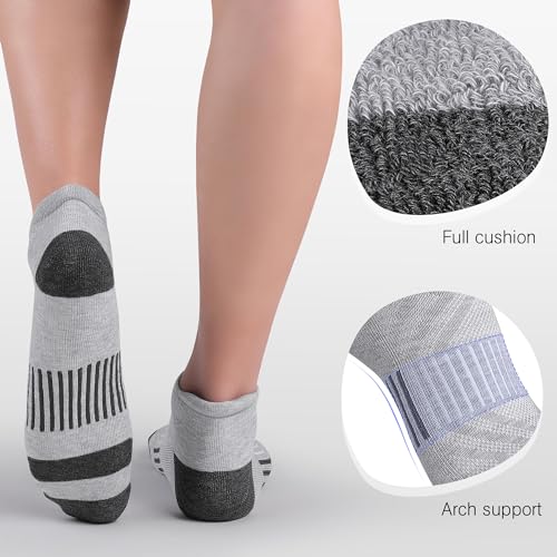 Felicigeely Athletic Running Ankle Socks Cushioned Low Cut Men Women 6 Pack - color: Grey+dark Grey Stripe, size: 9-12