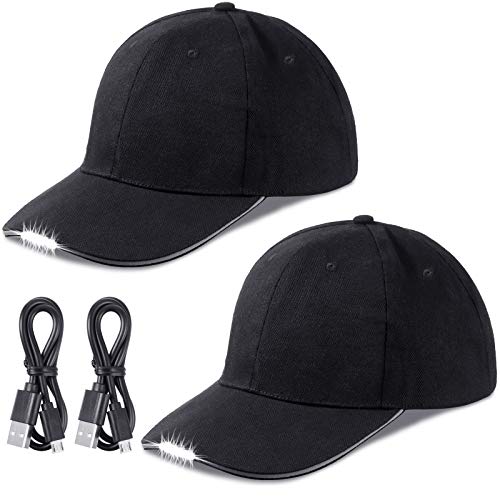 Syhood 2 Pieces LED Baseball Cap Flashlight Hat Hand Free - color: Black