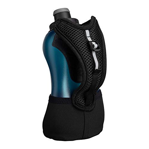 Nathan Running Handheld Water Bottle Adjustable No-Grip Quick Squeeze Lite Hand Strap. Reflective Hydration - color: Black / Marine Blue, style: 18oz