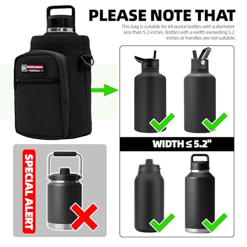 NATURE PIONEOR 26-128 oz Insulated Water Bottle Carrier Holder with Strap - color: Black, size: 64oz