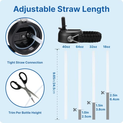 Straw Lid for Hydro Flask 12 16 18 20 32 40 64 oz Wide Mouth Water Bottle - color: Black 1 pack