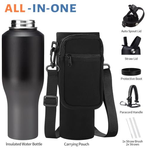 40oz Insulated Water Bottle with Carrier Bag, Fit Car Cup Holder Travel Mug - color: Shadow, size: 40 Ounces