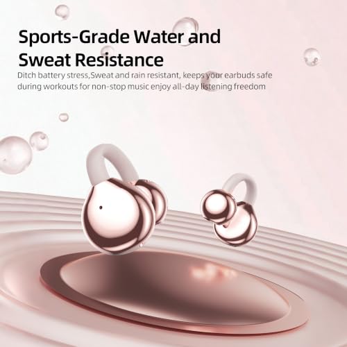 Open Ear Earbuds Clip On Headphones Wireless Earbuds for Workout(Rose Gold) - color: Rose Gold