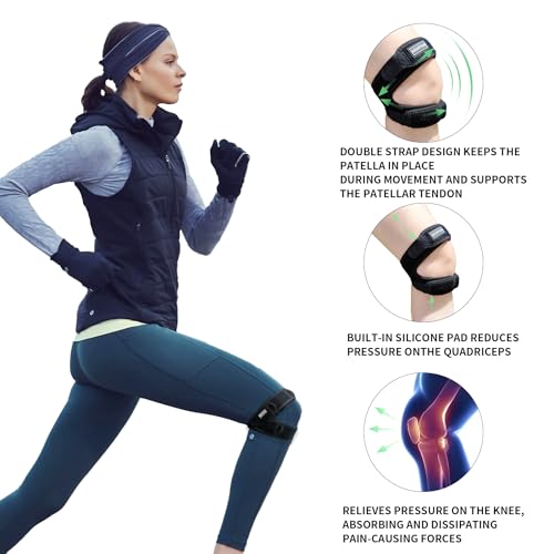 Dual Patella Knee Strap 2-Pack, Adjustable Open Patella Brace for Men Women, Pain Relief for Jumper’s Knee, Patellar Tendonitis and Arthritis, Breathable Lightweight Knee Support for Running, Basketball, Hiking & Sports Injury Recovery, Black Size L - siz