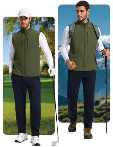 MAGCOMSEN Men's Lightweight Softshell Vest Outerwear Fleece Golf Running - color: Army Green, size: Small