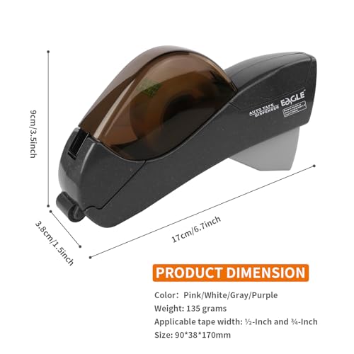 Eagle Automatic Tape Dispenser, Handheld & Portable Design, Office Tape Gun, One-Handed Operation with Safety Blade for Office, Home, DIY or Packaging (Includes 2 Free Tapes) (Gray) - color: Gray